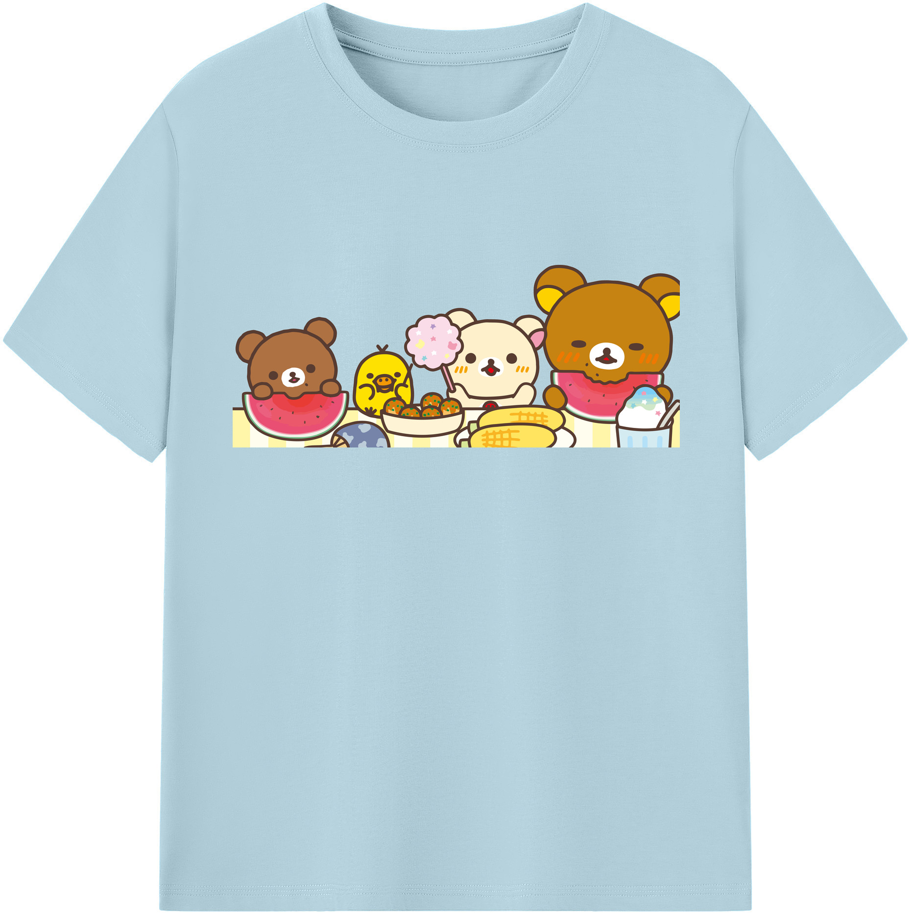 （画像用） リラックマ リラックマ キイロイトリ Rilakkuma Korilakkuma Kiiroitori 綿100％半袖Tシャツ（フロントプリント）